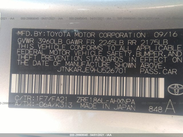 Photo 8 VIN: JTNKARJE9HJ526701 - TOYOTA COROLLA 