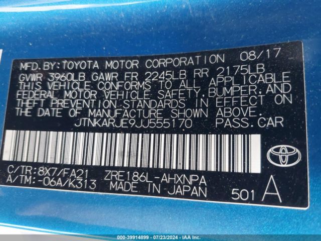 Photo 8 VIN: JTNKARJE9JJ555170 - TOYOTA COROLLA IM 