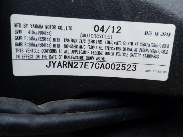 Photo 9 VIN: JYARN27E7CA002523 - YAMAHA FZ8 N 