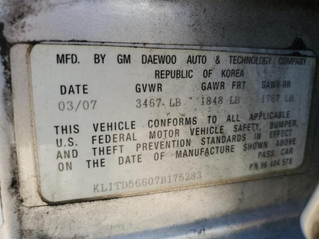 Photo 11 VIN: KL1TD56607B175283 - CHEVROLET AVEO BASE 