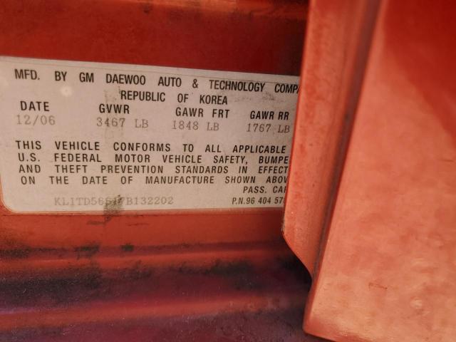 Photo 11 VIN: KL1TD56617B132202 - CHEVROLET AVEO BASE 