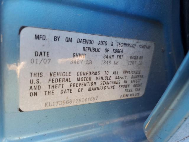 Photo 11 VIN: KL1TD56617B144687 - CHEVROLET AVEO BASE 