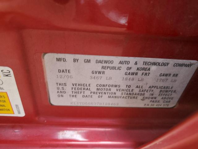 Photo 11 VIN: KL1TD56637B129463 - CHEVROLET AVEO BASE 