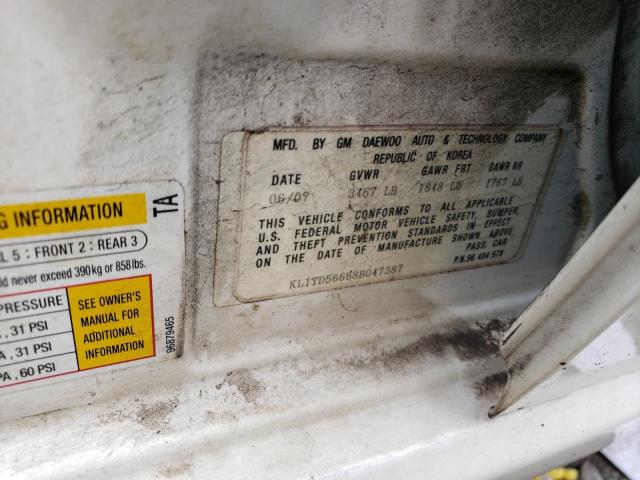 Photo 11 VIN: KL1TD56668B047387 - CHEVROLET AVEO BASE 