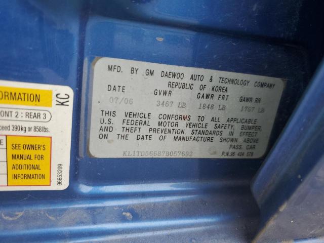 Photo 11 VIN: KL1TD56687B057692 - CHEVROLET AVEO BASE 