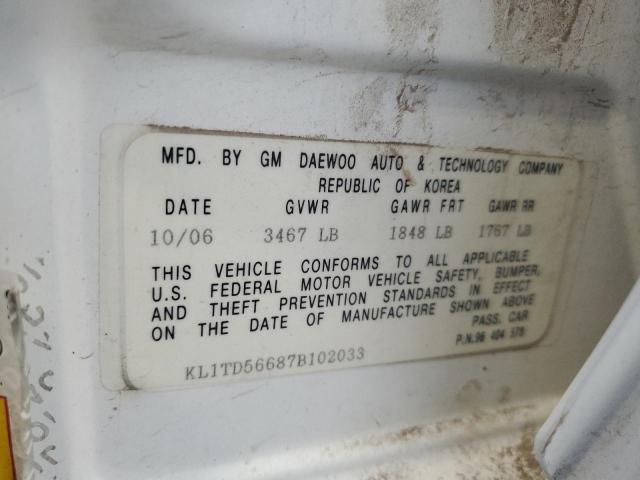 Photo 11 VIN: KL1TD56687B102033 - CHEVROLET AVEO BASE 