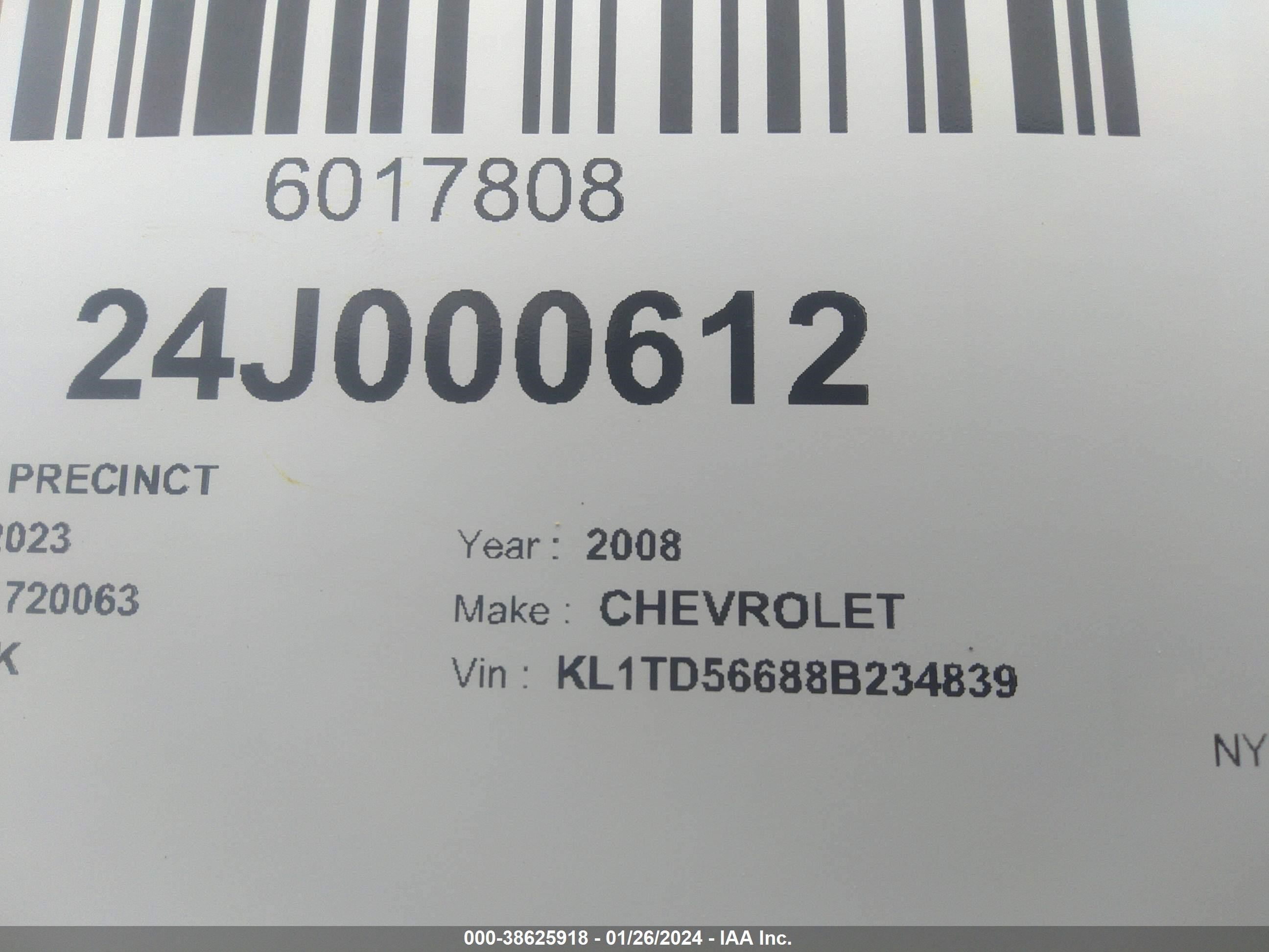 Photo 8 VIN: KL1TD56688B234839 - CHEVROLET AVEO 