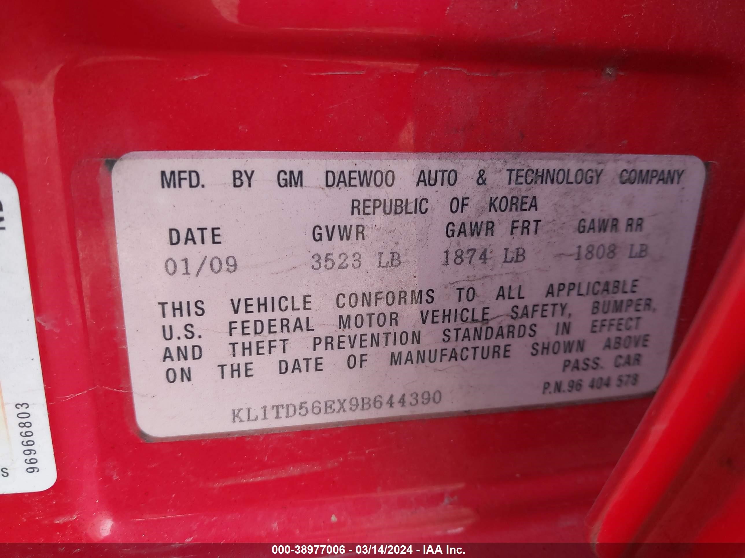 Photo 8 VIN: KL1TD56EX9B644390 - CHEVROLET AVEO 