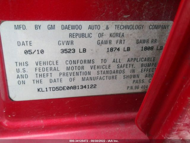 Photo 8 VIN: KL1TD5DE0AB134122 - CHEVROLET AVEO 