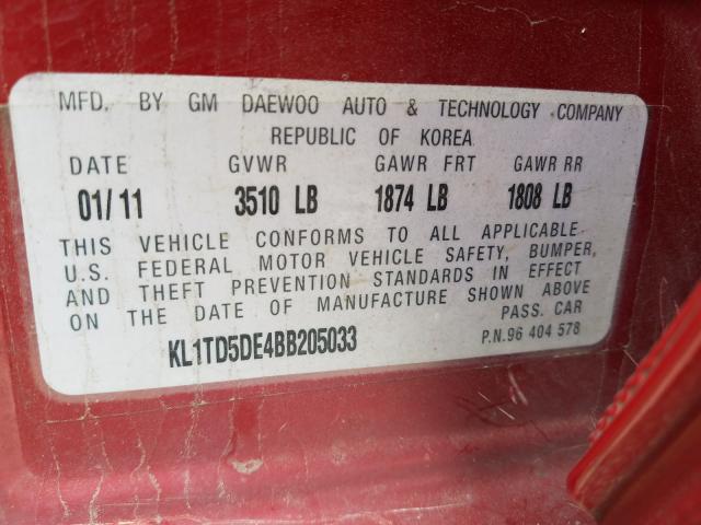 Photo 9 VIN: KL1TD5DE4BB205033 - CHEVROLET AVEO LS 