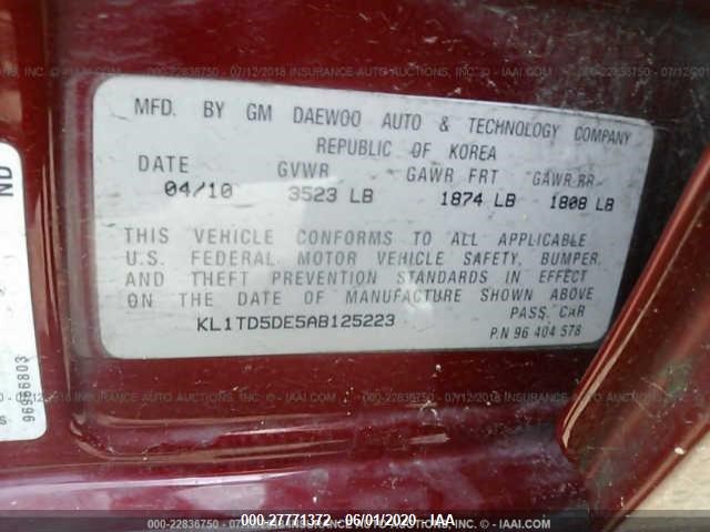 Photo 8 VIN: KL1TD5DE5AB125223 - CHEVROLET AVEO 