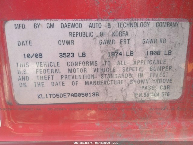 Photo 8 VIN: KL1TD5DE7AB050136 - CHEVROLET AVEO 