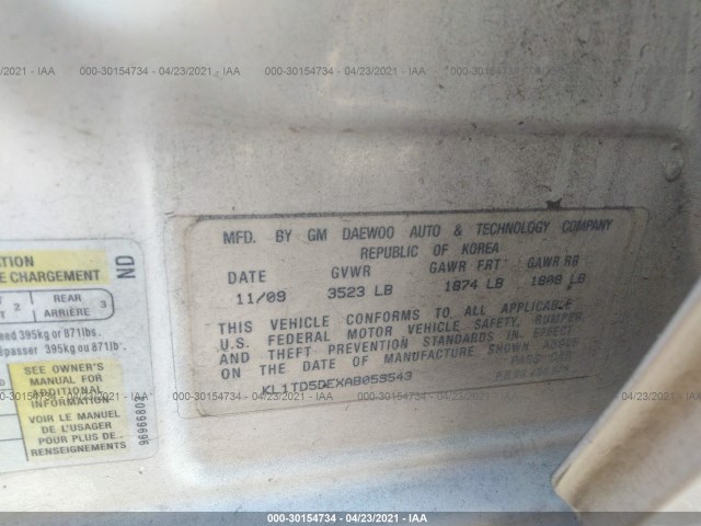 Photo 8 VIN: KL1TD5DEXAB059543 - CHEVROLET AVEO 