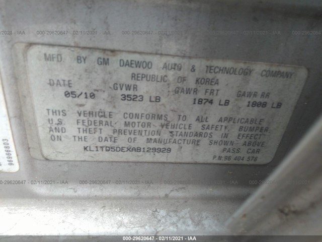 Photo 8 VIN: KL1TD5DEXAB129929 - CHEVROLET AVEO 