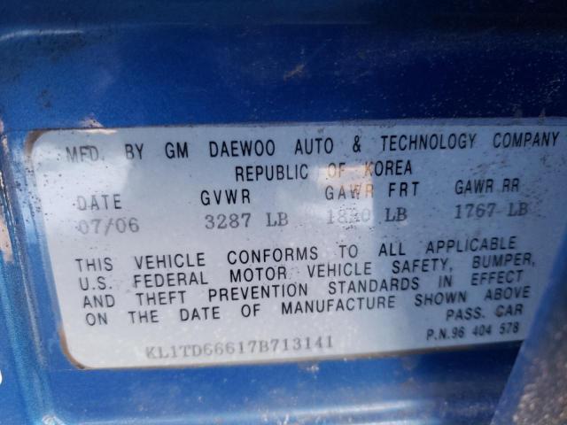 Photo 9 VIN: KL1TD66617B713141 - CHEVROLET AVEO BASE 