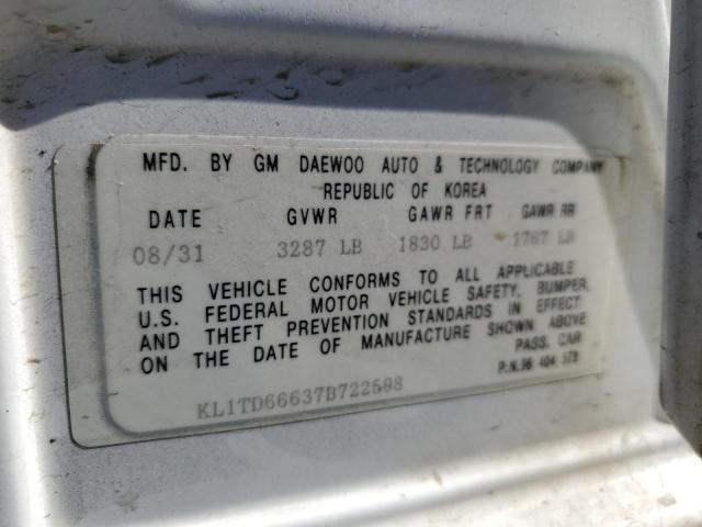 Photo 12 VIN: KL1TD66637B722598 - CHEVROLET AVEO 