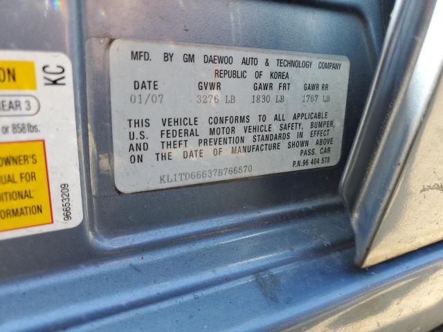 Photo 12 VIN: KL1TD66637B766570 - CHEVROLET AVEO BASE 