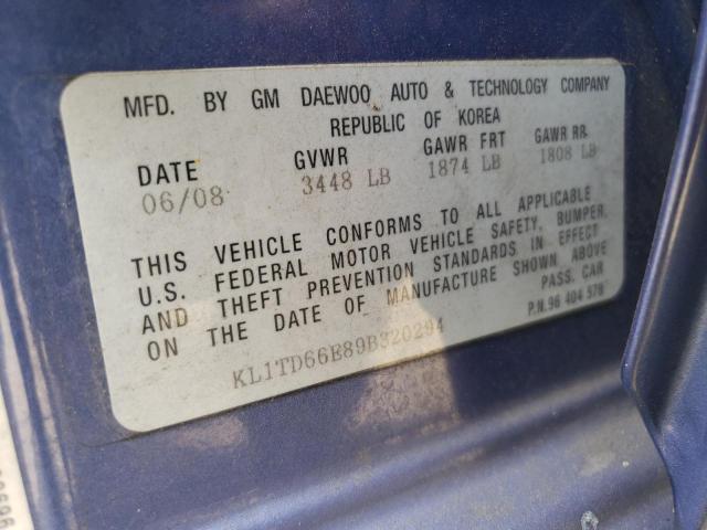 Photo 11 VIN: KL1TD66E89B320294 - CHEVROLET AVEO 