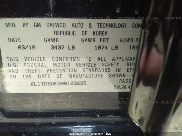 Photo 8 VIN: KL1TD6DE0AB103295 - CHEVROLET AVEO 