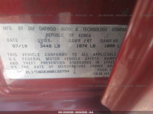 Photo 8 VIN: KL1TD6DE0BB122754 - CHEVROLET AVEO 