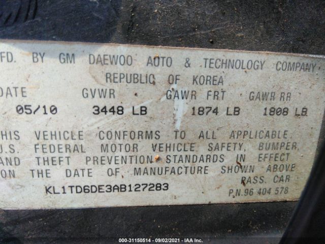 Photo 8 VIN: KL1TD6DE3AB127283 - CHEVROLET AVEO 