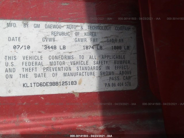 Photo 8 VIN: KL1TD6DE9BB125183 - CHEVROLET AVEO 