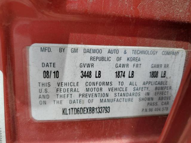 Photo 11 VIN: KL1TD6DEXBB133793 - CHEVROLET AVEO LS 