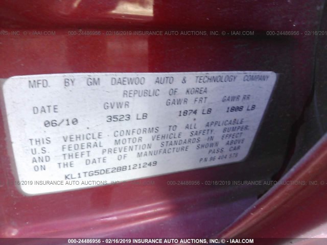 Photo 8 VIN: KL1TG5DE2BB121249 - CHEVROLET AVEO 