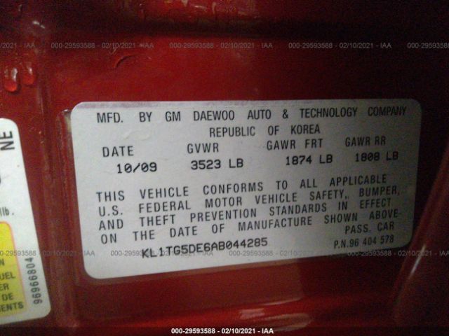 Photo 8 VIN: KL1TG5DE6AB044285 - CHEVROLET AVEO 