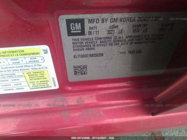 Photo 8 VIN: KL1TG5DE7BB255299 - CHEVROLET AVEO 