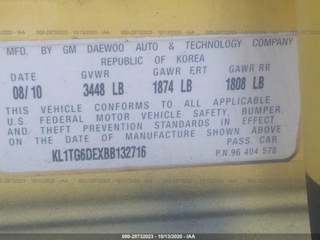 Photo 8 VIN: KL1TG6DEXBB132716 - CHEVROLET AVEO 