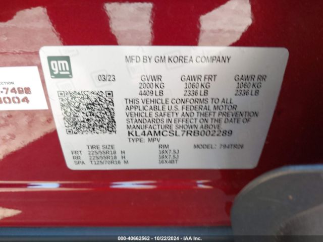 Photo 8 VIN: KL4AMCSL7RB002289 - BUICK ENCORE GX 