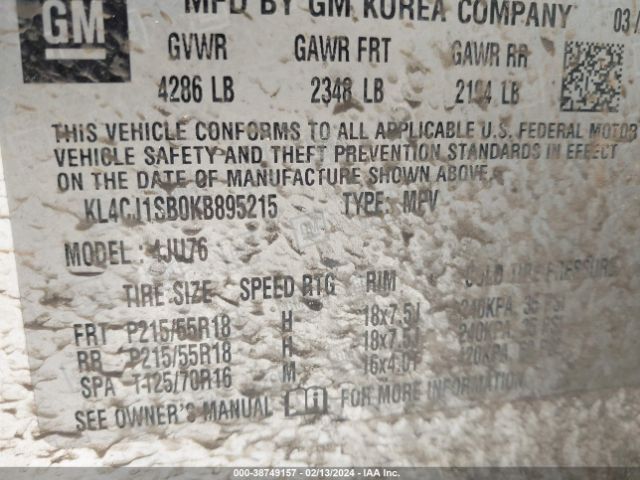 Photo 8 VIN: KL4CJ1SB0KB895215 - BUICK ENCORE 