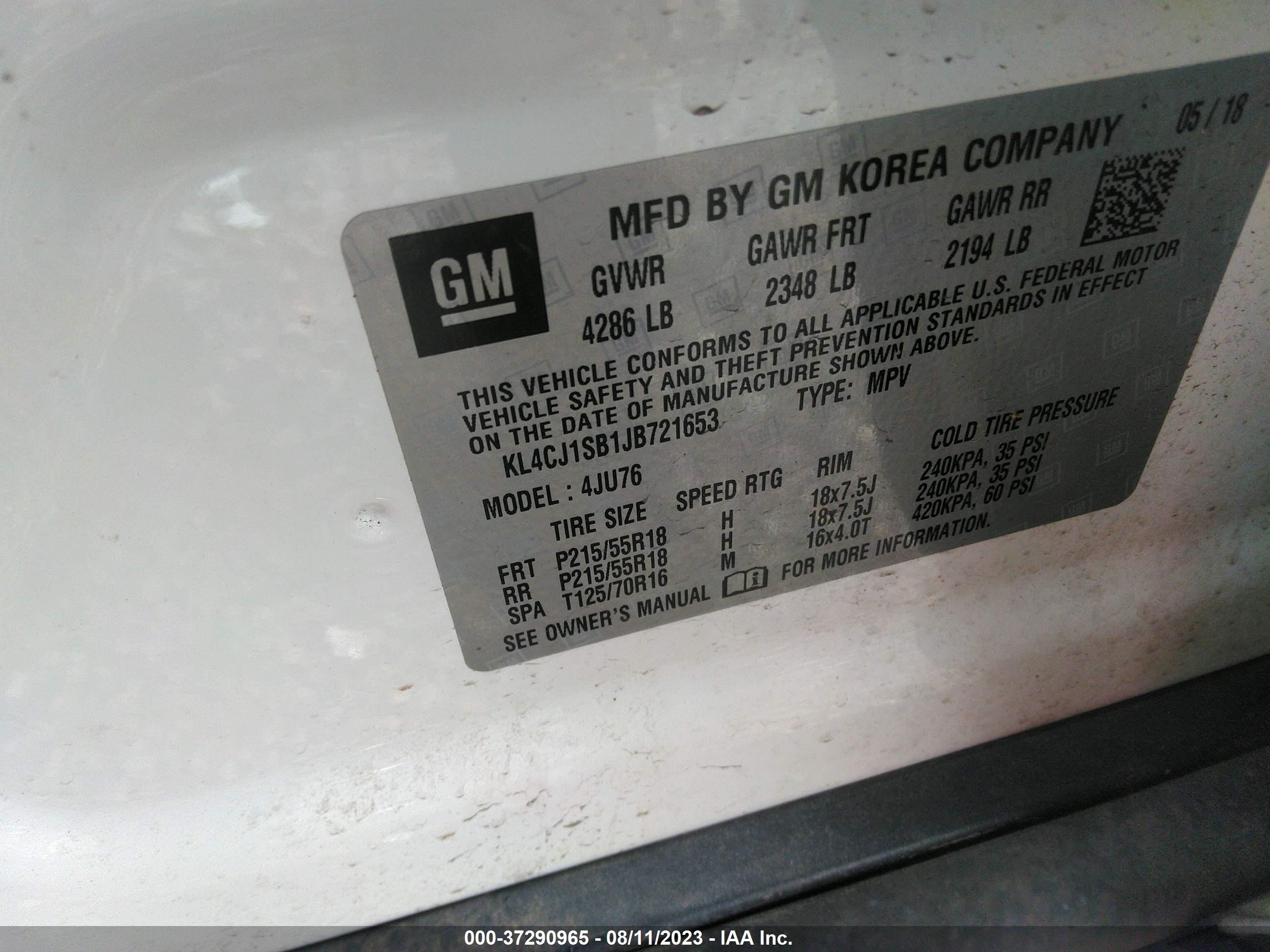 Photo 8 VIN: KL4CJ1SB1JB721653 - BUICK ENCORE 