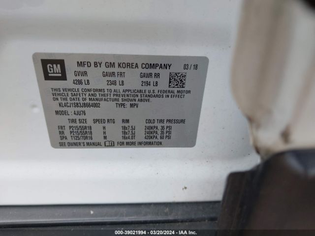 Photo 8 VIN: KL4CJ1SB3JB664002 - BUICK ENCORE 