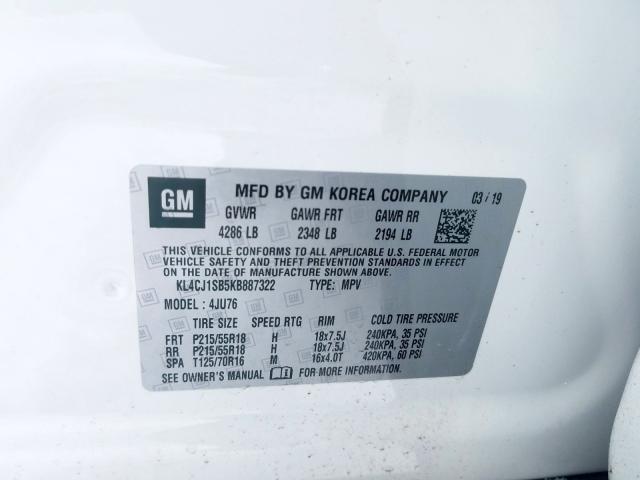 Photo 9 VIN: KL4CJ1SB5KB887322 - BUICK ENCORE SPO 