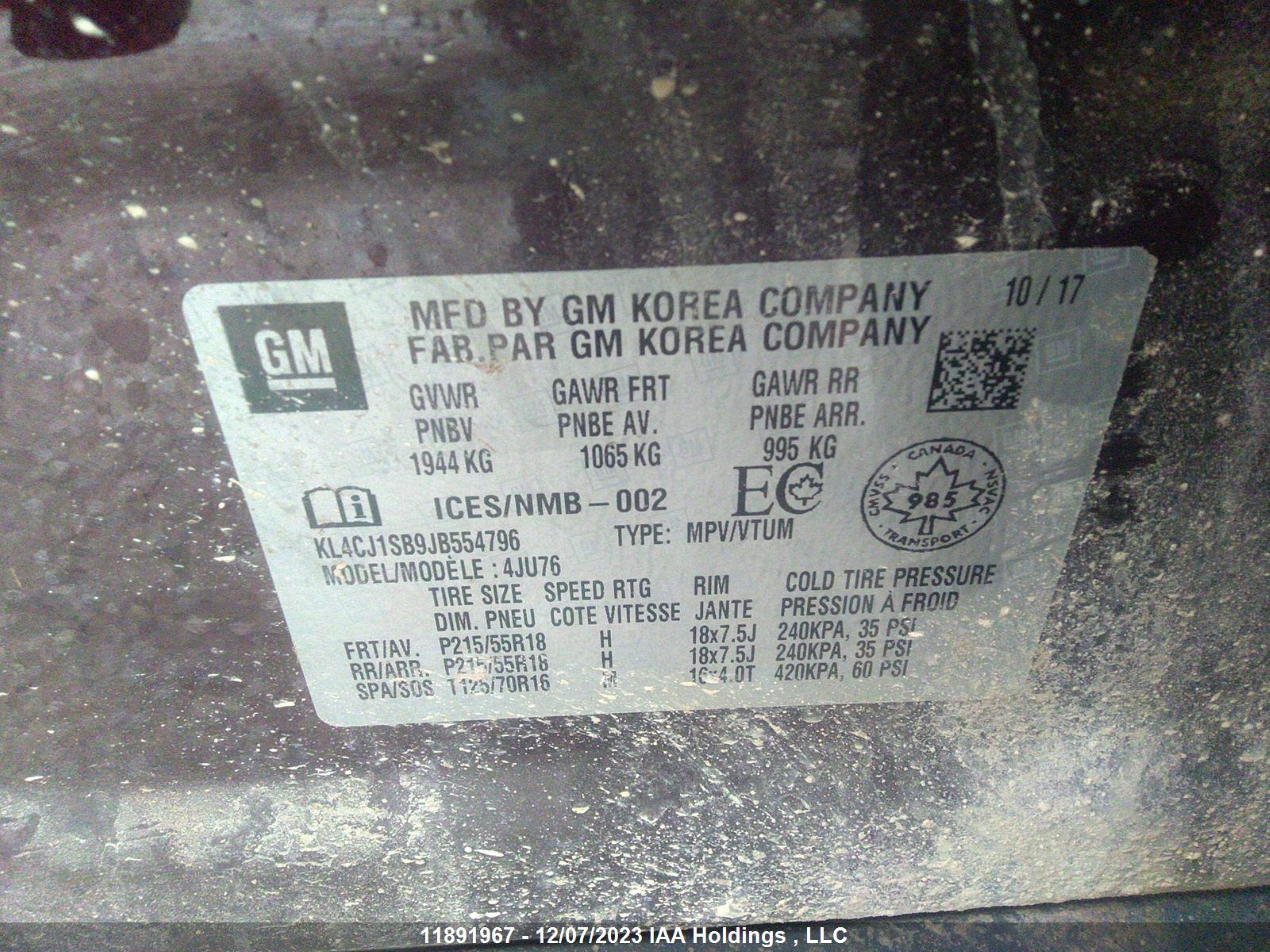 Photo 8 VIN: KL4CJ1SB9JB554796 - BUICK ENCORE 