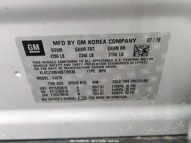 Photo 8 VIN: KL4CJ1SM4KB728938 - BUICK ENCORE 