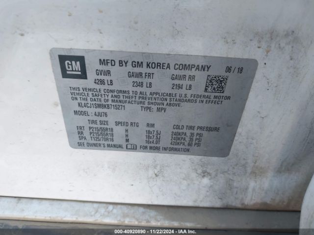 Photo 8 VIN: KL4CJ1SM8KB715271 - BUICK ENCORE 