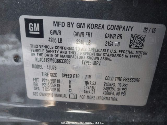 Photo 8 VIN: KL4CJ1SM9GB633802 - BUICK ENCORE 