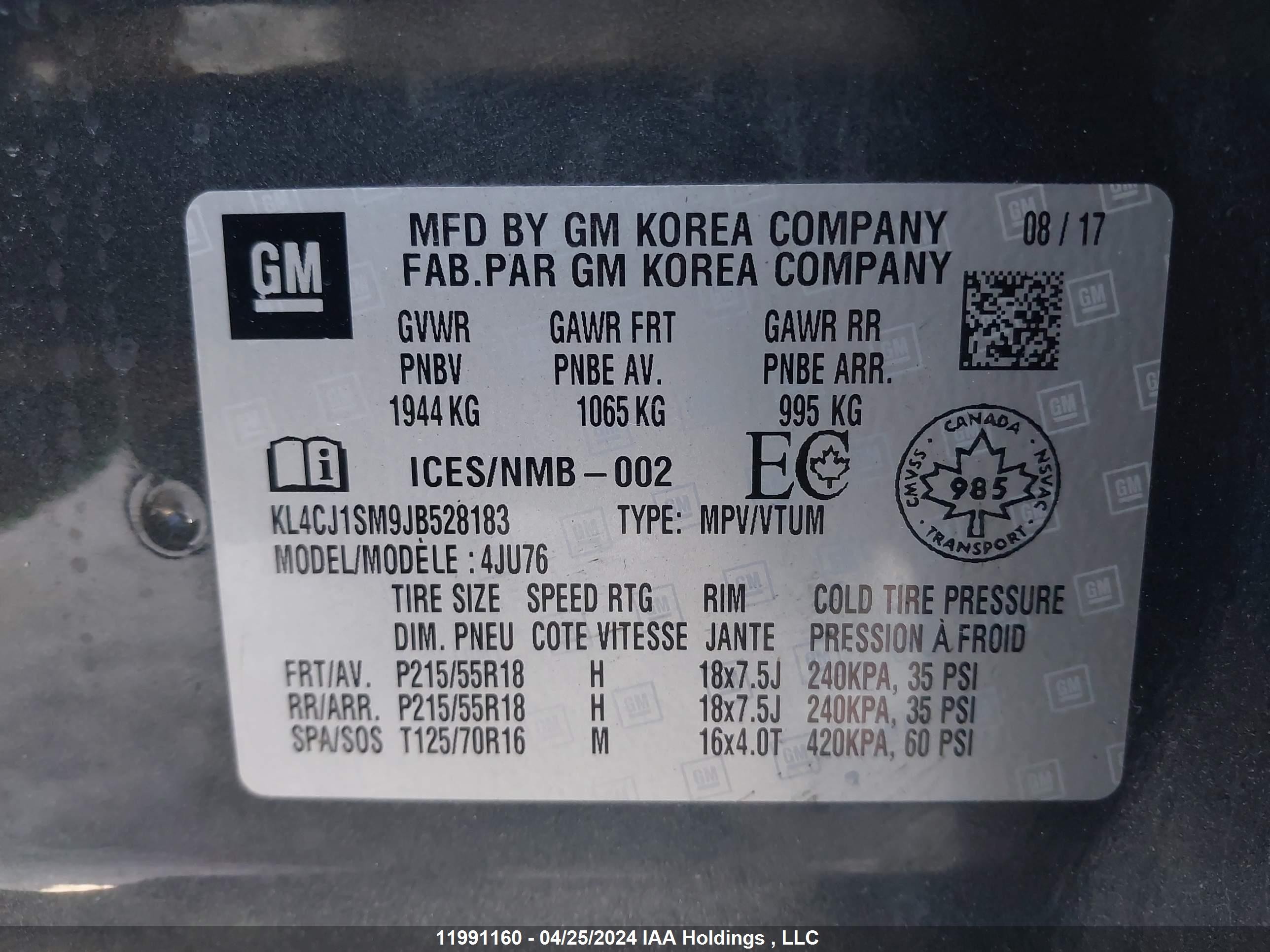 Photo 8 VIN: KL4CJ1SM9JB528183 - BUICK ENCORE 