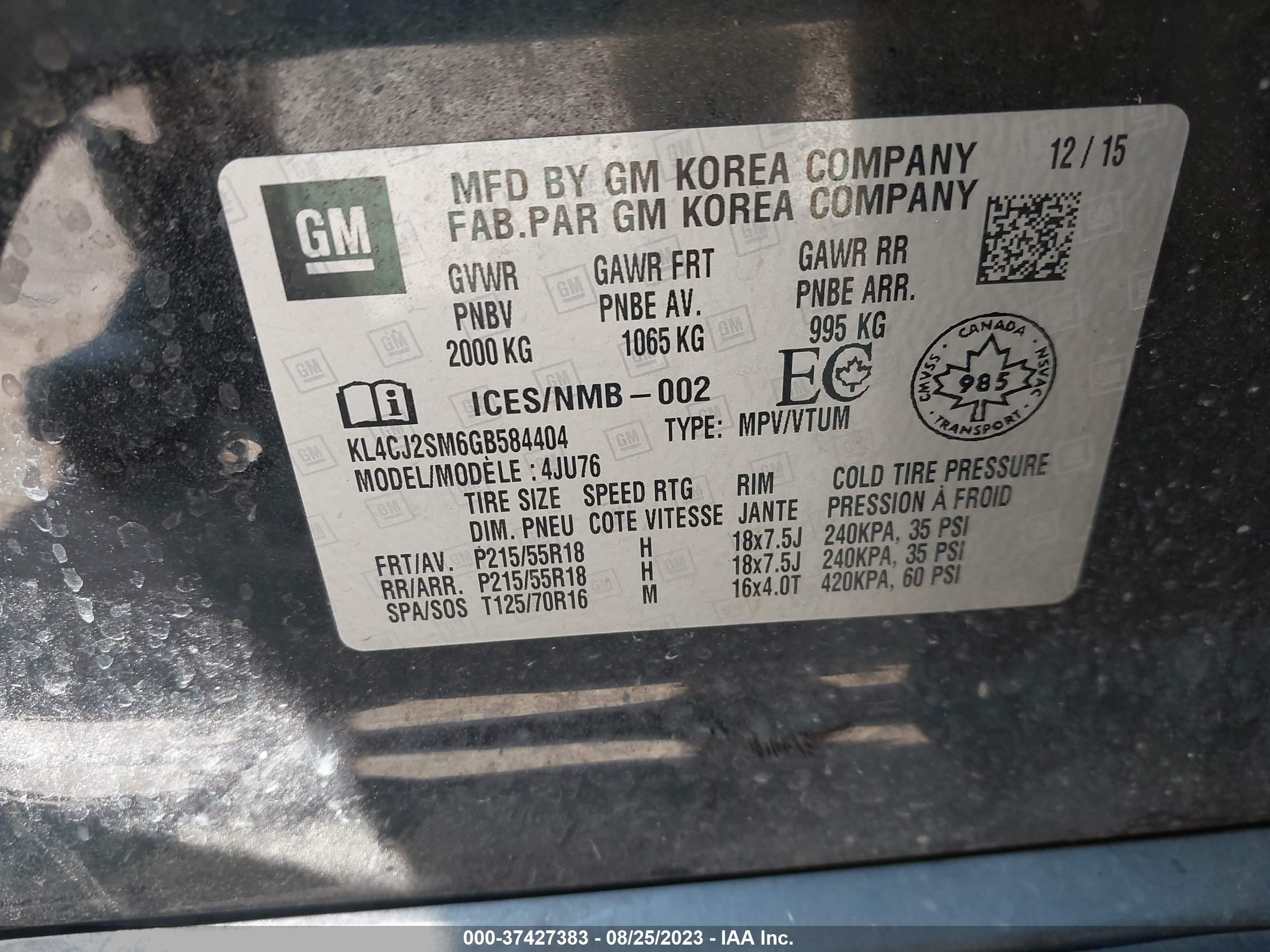 Photo 8 VIN: KL4CJ2SM6GB584404 - BUICK ENCORE 