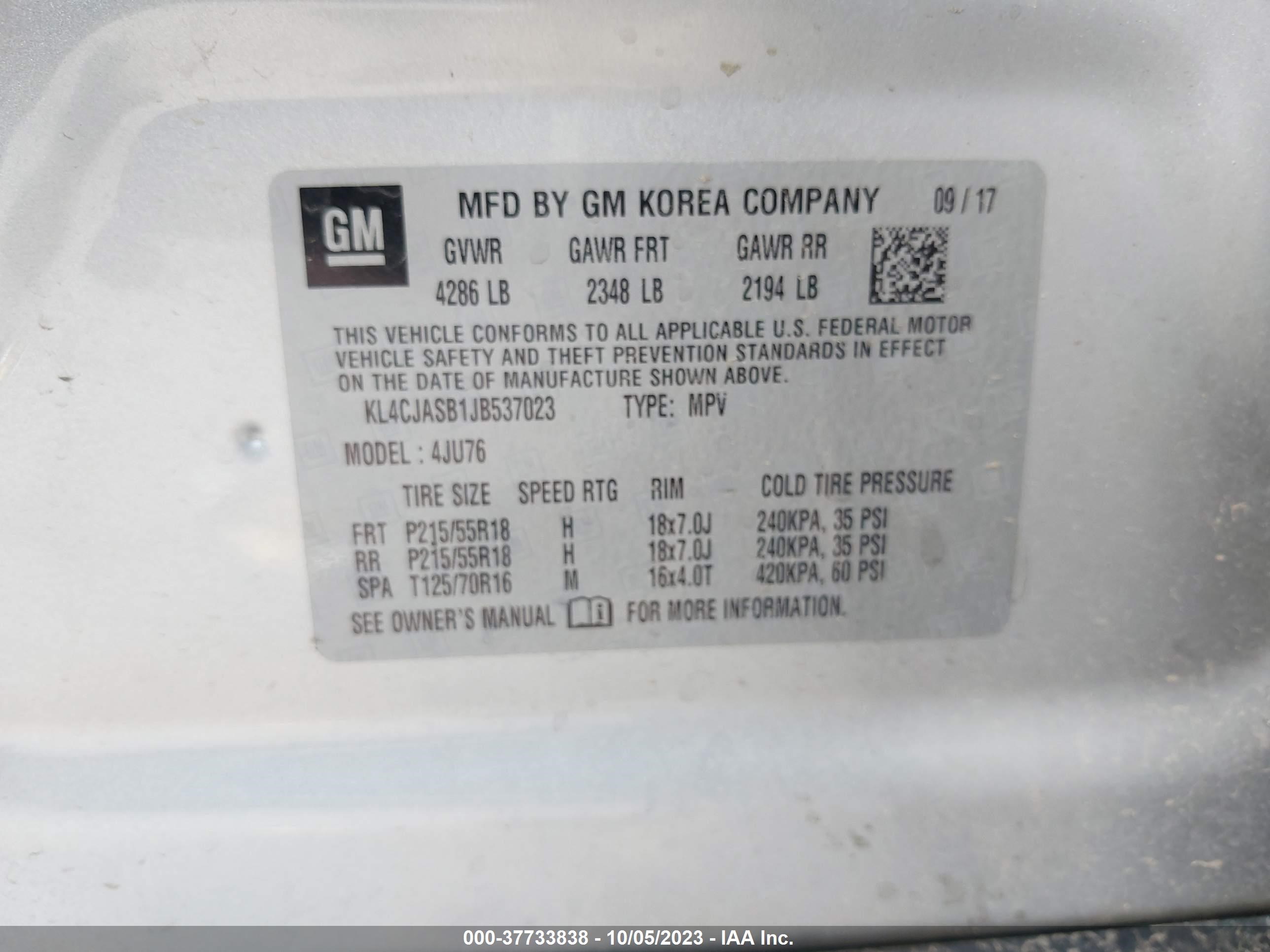 Photo 8 VIN: KL4CJASB1JB537023 - BUICK ENCORE 