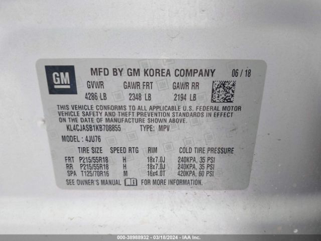 Photo 8 VIN: KL4CJASB1KB708855 - BUICK ENCORE 