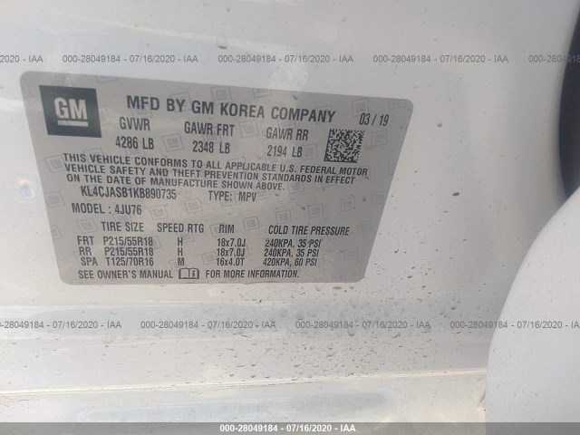 Photo 8 VIN: KL4CJASB1KB890735 - BUICK ENCORE 