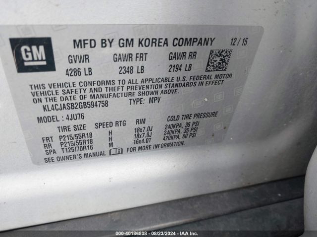 Photo 8 VIN: KL4CJASB2GB594758 - BUICK ENCORE 