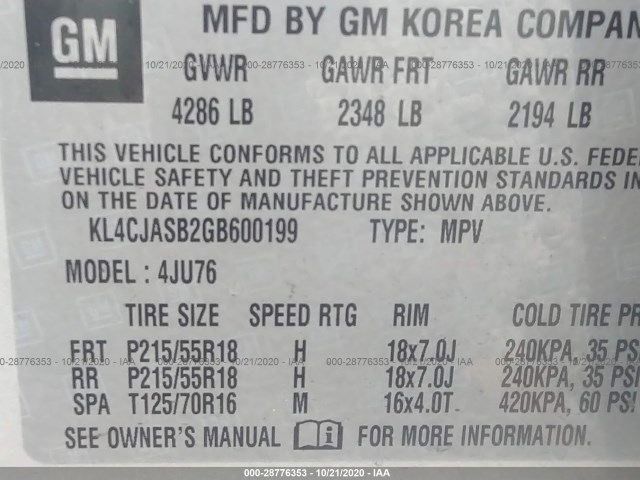 Photo 8 VIN: KL4CJASB2GB600199 - BUICK ENCORE 