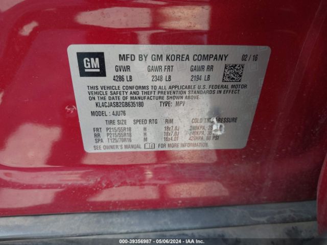 Photo 8 VIN: KL4CJASB2GB635180 - BUICK ENCORE 