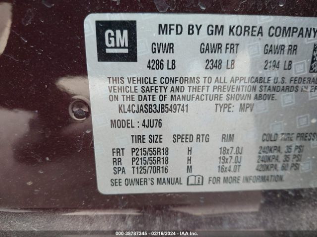 Photo 8 VIN: KL4CJASB3JB549741 - BUICK ENCORE 