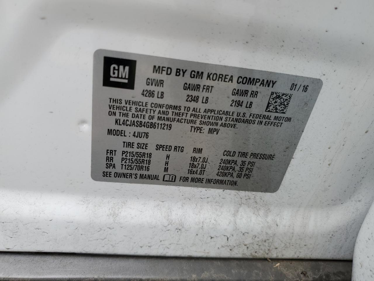 Photo 11 VIN: KL4CJASB4GB611219 - BUICK ENCORE 